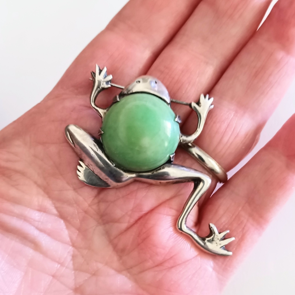Sterling Silver Frog Brooch Pin Vintage Handmade